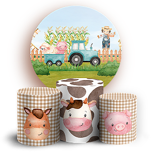Capas Painel Redondo e Trio Cilindro Sublimado - Fazendinha