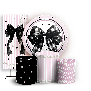 Capas Painel Redondo Trio Cilindro e Faixa Lateral Sublimado - Laços-Rosa-E-Preto