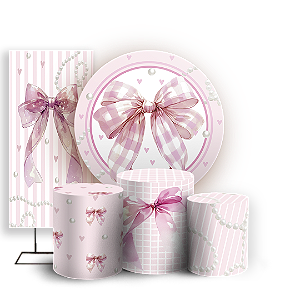 Capas Painel Redondo Trio Cilindro e Faixa Lateral Sublimado - Laços-Rosa