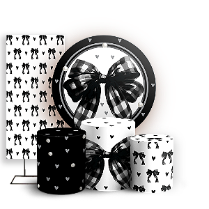 Capas Painel Redondo Trio Cilindro e Faixa Lateral Sublimado - Laços-Preto