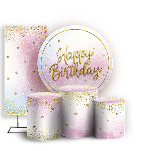 Capas Painel Redondo Trio Cilindro e Faixa Lateral Sublimado - Aniversário