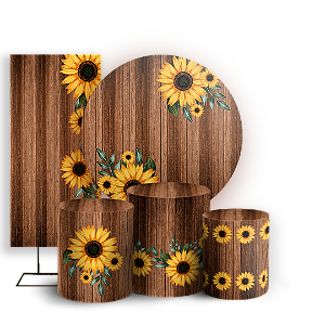 Capas Painel Redondo Trio Cilindro e Faixa Lateral Sublimado - Girassol Floral