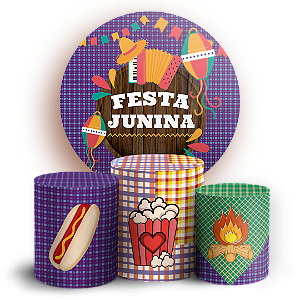 Capas Painel Redondo e Trio Cilindro Sublimado - Festa Junina