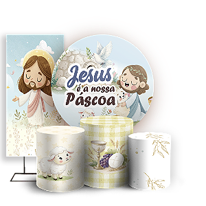 Capas Painel Redondo Trio Cilindro e Faixa Lateral Sublimado - Pascoa