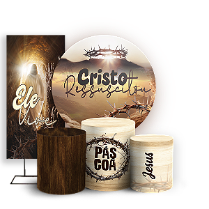 Capas Painel Redondo Trio Cilindro e Faixa Lateral Sublimado - Pascoa