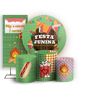 Capas Painel Redondo Trio Cilindro e Faixa Lateral Sublimado - Festa Junina