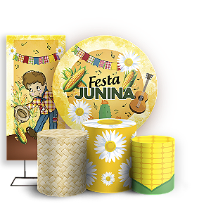 Capas Painel Redondo Trio Cilindro e Faixa Lateral Sublimado - Festa Junina