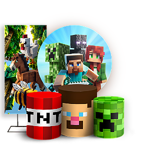 Capas Painel Redondo Trio Cilindro e Faixa Lateral Sublimado - Minecraft
