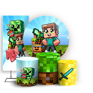 Capas Painel Redondo Trio Cilindro e Faixa Lateral Sublimado - Minecraft