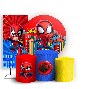 Capas Painel Redondo Trio Cilindro e Faixa Lateral Sublimado - Herois Homem Aranha