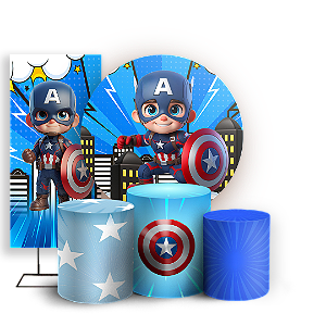 Capas Painel Redondo Trio Cilindro e Faixa Lateral Sublimado - Herois Capitão America