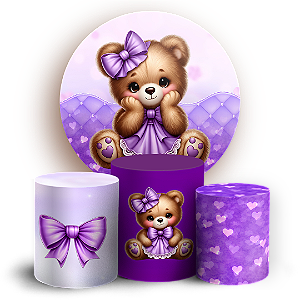 Capas Painel Redondo e Trio Cilindro Sublimado - Ursinho Lilas