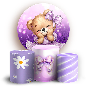 Capas Painel Redondo e Trio Cilindro Sublimado - Ursinho Lilas