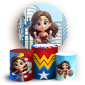 Capas Painel Redondo e Trio Cilindro Sublimado - Mulher Maravilha