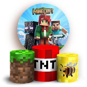 Capas Painel Redondo e Trio Cilindro Sublimado - Minecraft