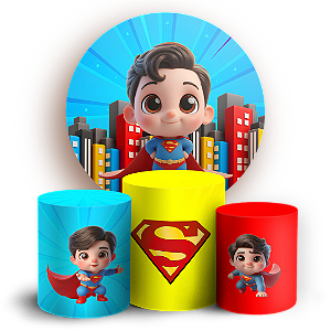 Capas Painel Redondo e Trio Cilindro Sublimado - Herois Super Homem Baby