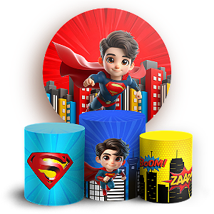 Capas Painel Redondo e Trio Cilindro Sublimado - Herois Super Homem