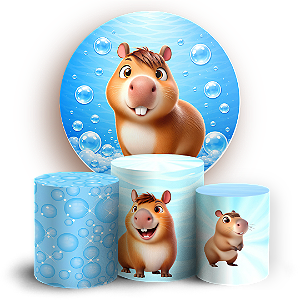 Capas Painel Redondo e Trio Cilindro Sublimado - Capivara Azul