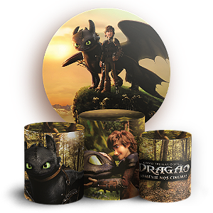 Capas Painel Redondo e Trio Cilindro Sublimado - Como Treinar Seu Dragão