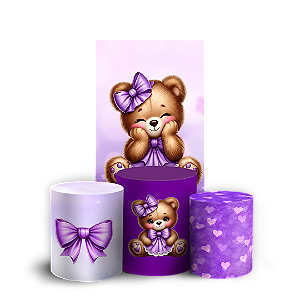 Capas Faixa Lateral e Trio Cilindro Sublimado Vest Facil - Ursinho Lilas