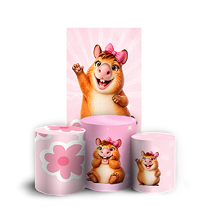Capas Faixa Lateral e Trio Cilindro Sublimado Vest Facil - Capivara Rosa