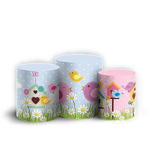 Capas Trio Cilindro Sublimado Veste Fácil - Passarinhos