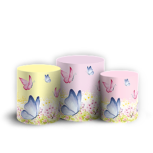 Capas Trio Cilindro Sublimado Veste Fácil - Jardim com Borboletas