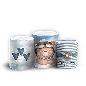 Capas Trio Cilindro Sublimado Veste Fácil - Ursinho Aviador