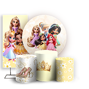 Capas Painel Redondo Trio Cilindro e Faixa Lateral Sublimado - Princesas