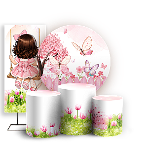 Capas Painel Redondo Trio Cilindro e Faixa Lateral Sublimado - Jardim