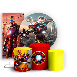 Capas Painel Redondo Trio Cilindro e Faixa Lateral Sublimado - Homem de Ferro