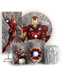 Capas Painel Redondo Trio Cilindro e Faixa Lateral Sublimado - Homem de Ferro