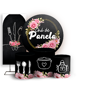 Capas Painel Redondo Trio Cilindro e Faixa Lateral Sublimado - Chá de Panela