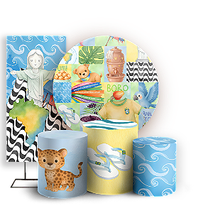 Capas Painel Redondo Trio Cilindro e Faixa Lateral Sublimado - Brasilidade Infantil