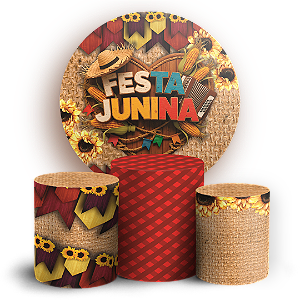 Capas Painel Redondo e Trio Cilindro Sublimado - Festa Junina
