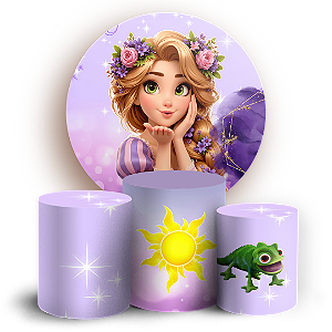 Capas Painel Redondo e Trio Cilindro Sublimado - Rapunzel Enrolados