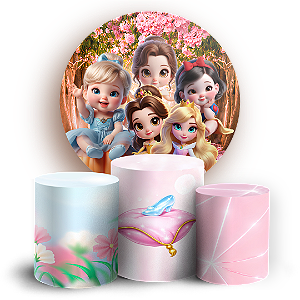 Capas Painel Redondo e Trio Cilindro Sublimado - Princesas