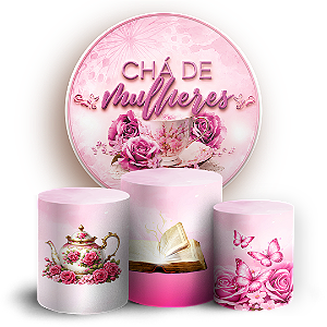 Capas Painel Redondo e Trio Cilindro Sublimado - Cha de Mulheres