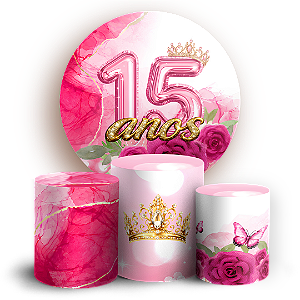 Capas Painel Redondo e Trio Cilindro Sublimado - 15 Anos