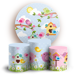 Capas Painel Redondo e Trio Cilindro Sublimado - Passarinhos