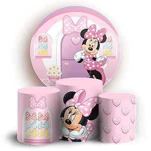 Capas Painel Redondo e Trio Cilindro Sublimado - Minnie Laços