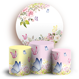 Capas Painel Redondo e Trio Cilindro Sublimado - Jardim com Borboletas
