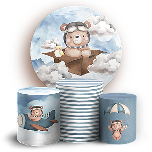 Capas Painel Redondo e Trio Cilindro Sublimado - Ursinho Aviador