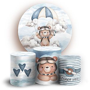 Capas Painel Redondo e Trio Cilindro Sublimado - Ursinho Aviador