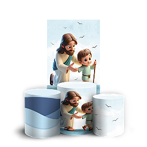 Capas Faixa Lateral e Trio Cilindro Sublimado Veste Fácil - Jesus e Crianças