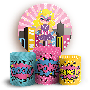 Capas Painel Redondo e Trio Cilindro Sublimado - Super Girl