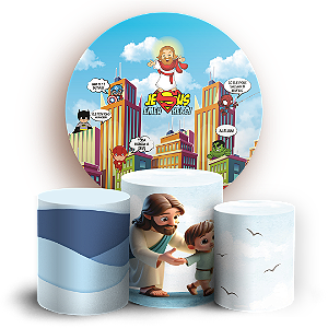 Capas Painel Redondo e Trio Cilindro Sublimado - Jesus e Crianças