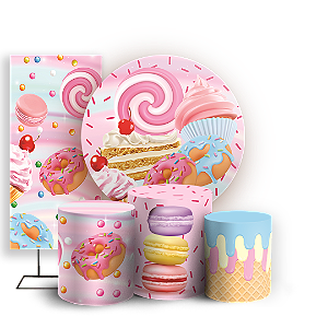 Capas Painel Redondo Trio Cilindro e Faixa Lateral Sublimado - Doces
