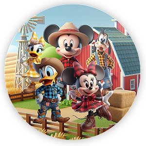 Capa Painel Redondo Sublimado - Fazendinha Mickey e Minnie
