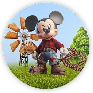 Capa Painel Redondo Sublimado - Fazendinha Mickey e Minnie